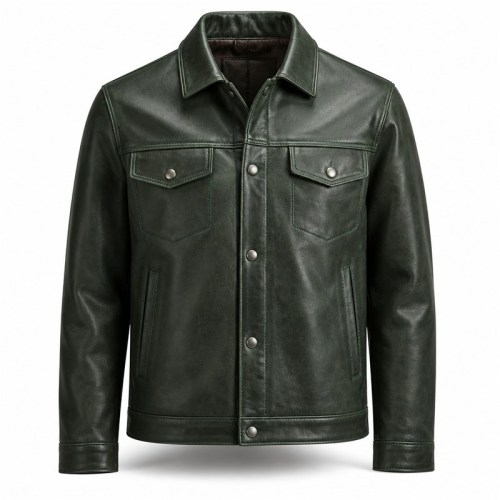 Men's Pine Green Oil Wax Leather Jacket, Alpine Resort Austrian Cut