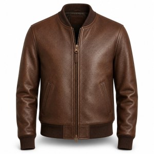Men's Walnut Brown Retro A2 Leather Bomber Jacket, Austrian Cut