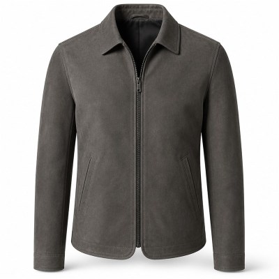 Men's Rock Grey Urban Blazer Leather Jacket, Plain Austrian Cut