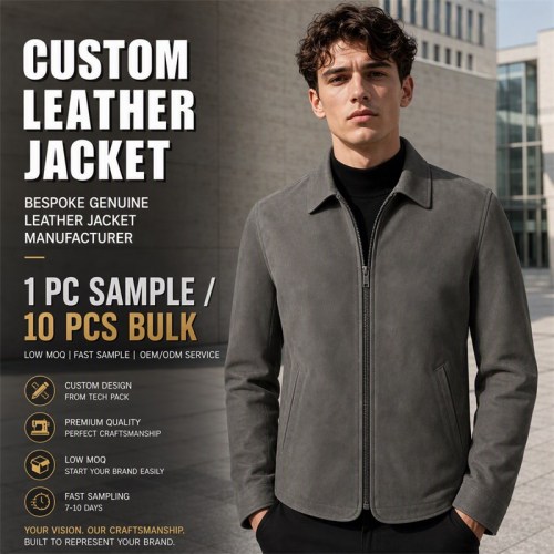 Men's Rock Grey Urban Blazer Leather Jacket, Plain Austrian Cut