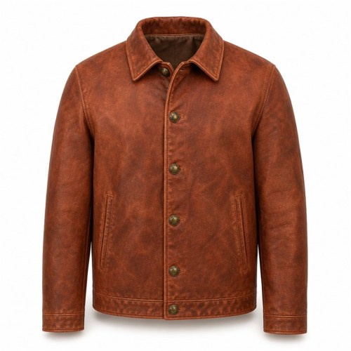 Men's Terracotta Heritage Button Leather Jacket, Austrian Cut