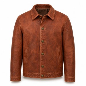 Men's Terracotta Heritage Button Leather Jacket, Austrian Cut