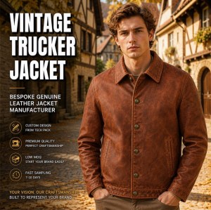 Men's Terracotta Heritage Button Leather Jacket, Austrian Cut