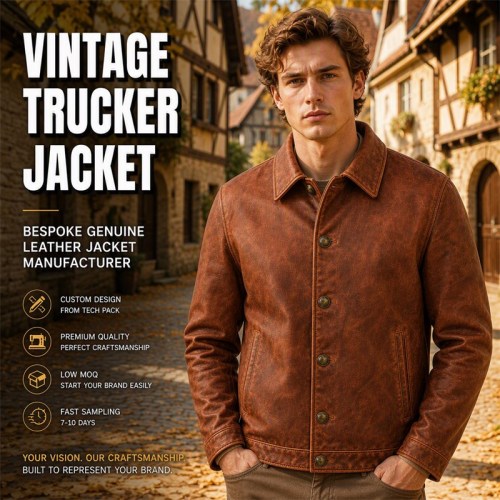 Men's Terracotta Heritage Button Leather Jacket, Austrian Cut