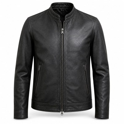 Men's Matte Black Urban Racer Leather Jacket, Plain Hungarian Cut