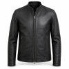 Men's Matte Black Urban Racer Leather Jacket, Plain Hungarian Cut