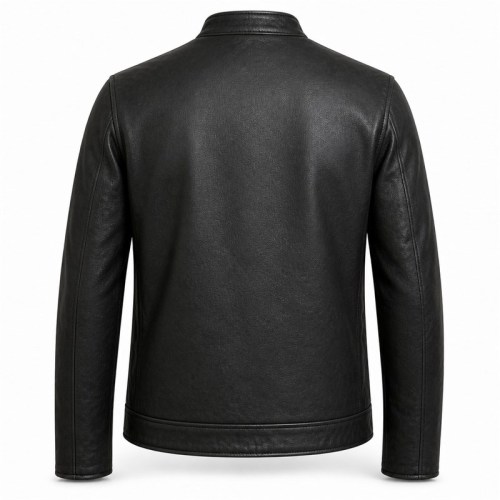 Men's Matte Black Urban Racer Leather Jacket, Plain Hungarian Cut