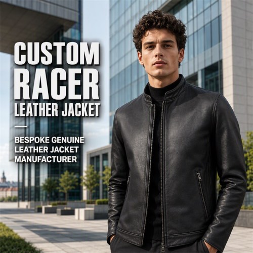 Men's Matte Black Urban Racer Leather Jacket, Plain Hungarian Cut