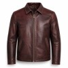 Men's Wine Red Brown Vintage Leather Jacket, Plain Hungarian Cut