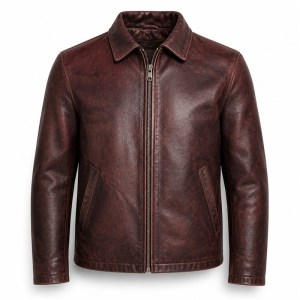 Men's Wine Red Brown Vintage Leather Jacket, Plain Hungarian Cut