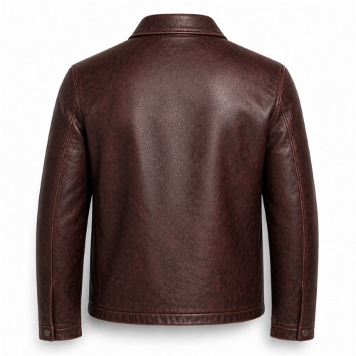Men's Wine Red Brown Vintage Leather Jacket, Plain Hungarian Cut