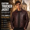 Men's Wine Red Brown Vintage Leather Jacket, Plain Hungarian Cut