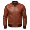 Men's Terracotta Brown Tailored Leather Bomber Jacket, Hungarian Cut