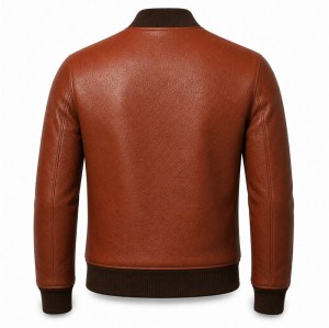 Men's Terracotta Brown Tailored Leather Bomber Jacket, Hungarian Cut