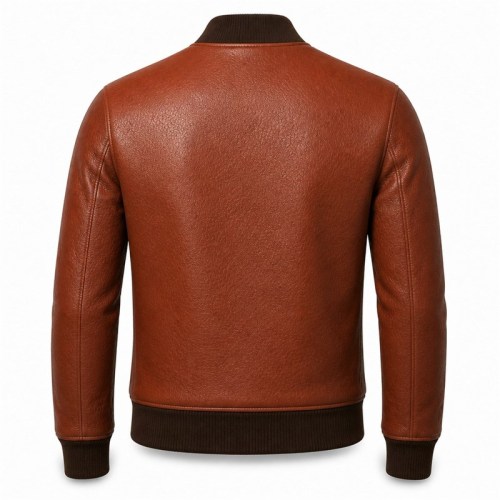 Men's Terracotta Brown Tailored Leather Bomber Jacket, Hungarian Cut