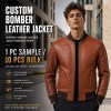 Men's Terracotta Brown Tailored Leather Bomber Jacket, Hungarian Cut