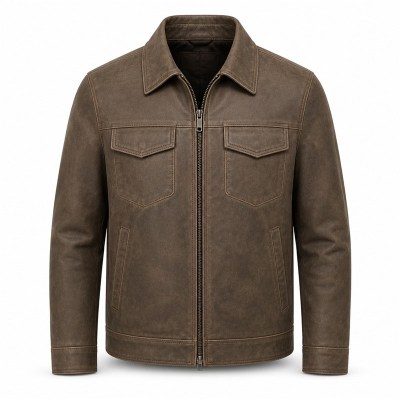 Men's Chinchilla Brown Urban Outdoor Leather Jacket, Hungarian Cut