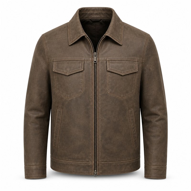Men's Chinchilla Brown Urban Outdoor Leather Jacket, Hungarian Cut