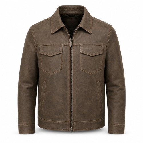 Men's Chinchilla Brown Urban Outdoor Leather Jacket, Hungarian Cut