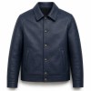 Men's Night Sky Blue Button Leather Jacket, Plain Hungarian Cut