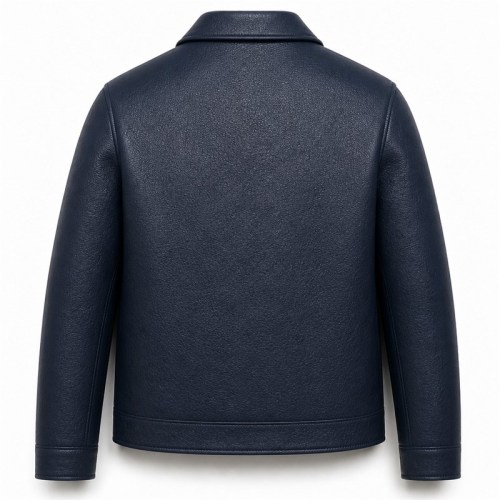 Men's Night Sky Blue Button Leather Jacket, Plain Hungarian Cut
