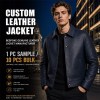 Men's Night Sky Blue Button Leather Jacket, Plain Hungarian Cut