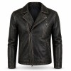 Men's Matte Black Distressed Biker Leather Jacket, Plain Spanish Cut