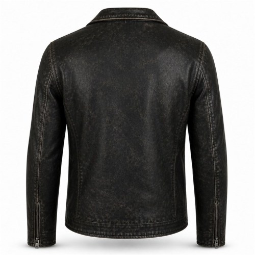 Men's Matte Black Distressed Biker Leather Jacket, Plain Spanish Cut