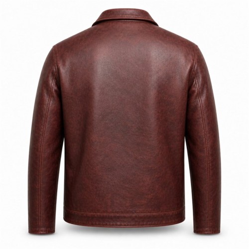 Men's Deep Wine Red Brown Retro Leather Jacket, Plain Spanish Cut