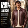 Men's Deep Wine Red Brown Retro Leather Jacket, Plain Spanish Cut