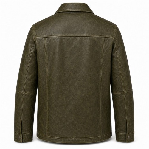 Men's Olive Green Utility Leather Jacket, Plain Spanish Utility Cut