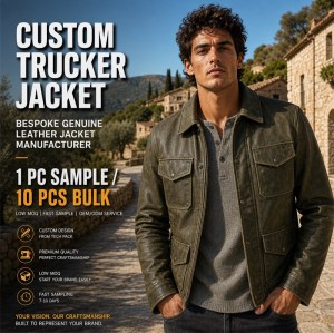 Men's Olive Green Utility Leather Jacket, Plain Spanish Utility Cut