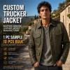 Men's Olive Green Utility Leather Jacket, Plain Spanish Utility Cut