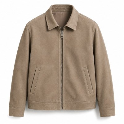 Men's Beige Grey Brown Relaxed Leather Jacket, Plain Spanish Cut