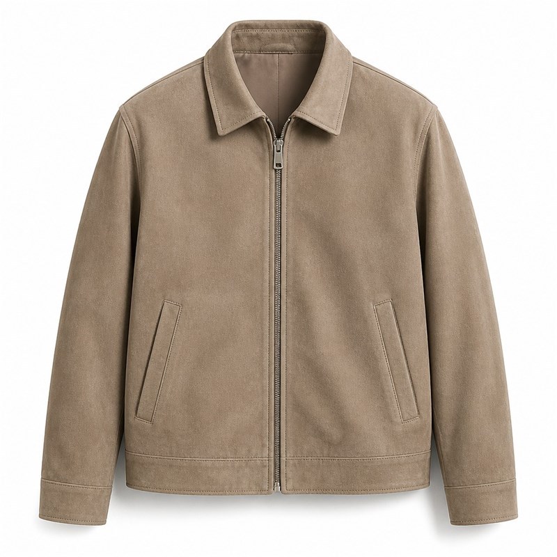 Men's Beige Grey Brown Relaxed Leather Jacket, Plain Spanish Cut