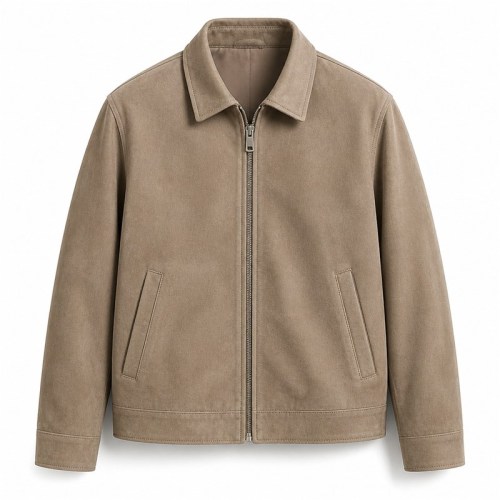Men's Beige Grey Brown Relaxed Leather Jacket, Plain Spanish Cut