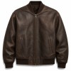 Men's Deep Coffee Urban Bomber Leather Jacket, Plain Spanish Cut