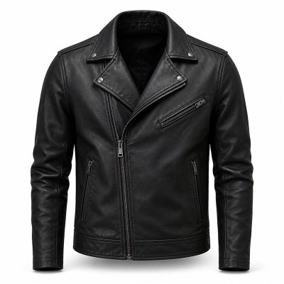 Men's Matte Black Urban Biker PU Leather Jacket, Plain Spanish Cut