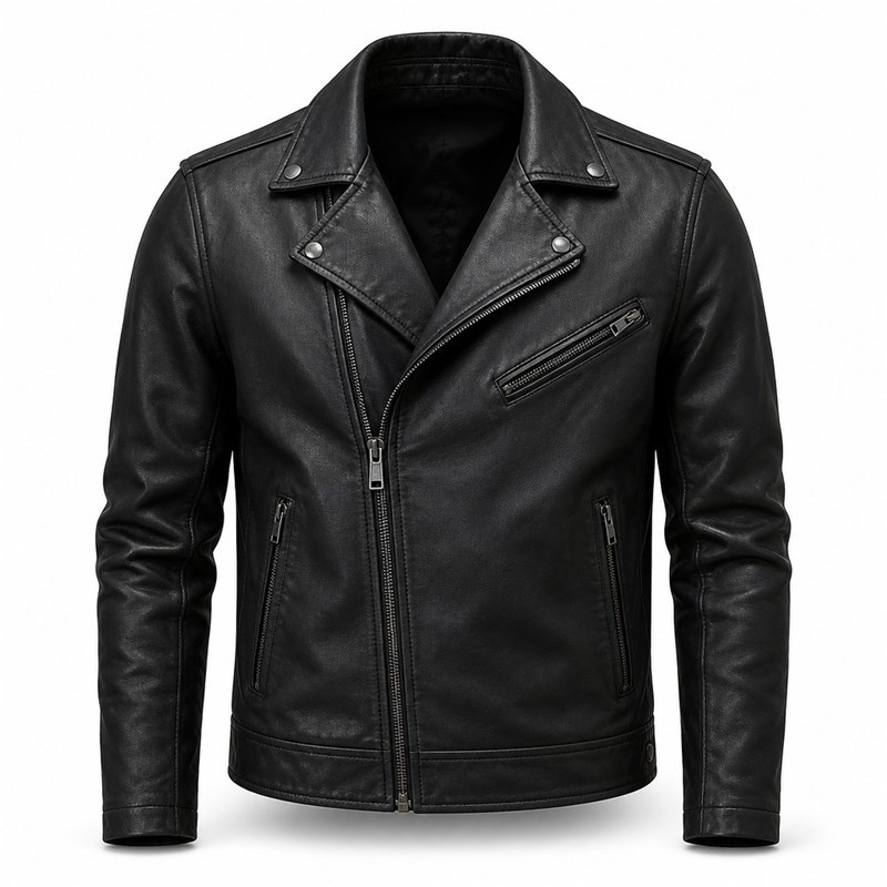 Men's Matte Black Urban Biker PU Leather Jacket, Plain Spanish Cut