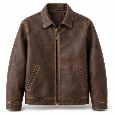 Men's Deep Brown Distressed Retro PU Leather Jacket, Spanish Cut