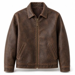 Men's Deep Brown Distressed Retro PU Leather Jacket, Spanish Cut