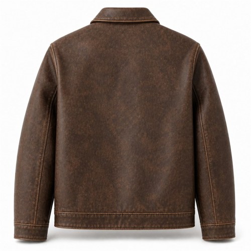 Men's Deep Brown Distressed Retro PU Leather Jacket, Spanish Cut