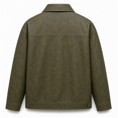 Men's Olive Green Functional Utility PU Jacket, Plain Spanish Cut