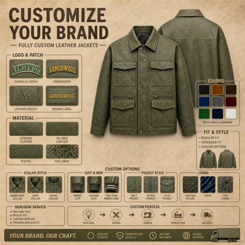 Men's Olive Green Functional Utility PU Jacket, Plain Spanish Cut