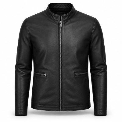 Men's Matte Black Lightweight Racer Leather Jacket, Plain Portuguese Cut