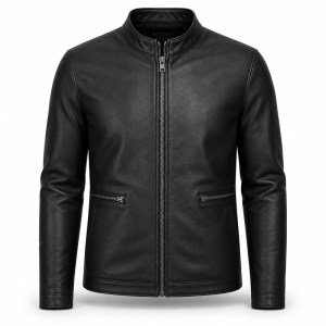 Men's Matte Black Lightweight Racer Leather Jacket, Plain Portuguese Cut