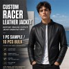 Men's Matte Black Lightweight Racer Leather Jacket, Plain Portuguese Cut
