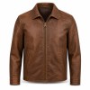 Men's Tobacco Brown Urban Casual Leather Jacket, Plain Portuguese Cut