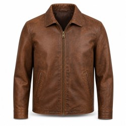 Men's Tobacco Brown Urban Casual Leather Jacket, Plain Portuguese Cut