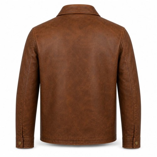 Men's Tobacco Brown Urban Casual Leather Jacket, Plain Portuguese Cut